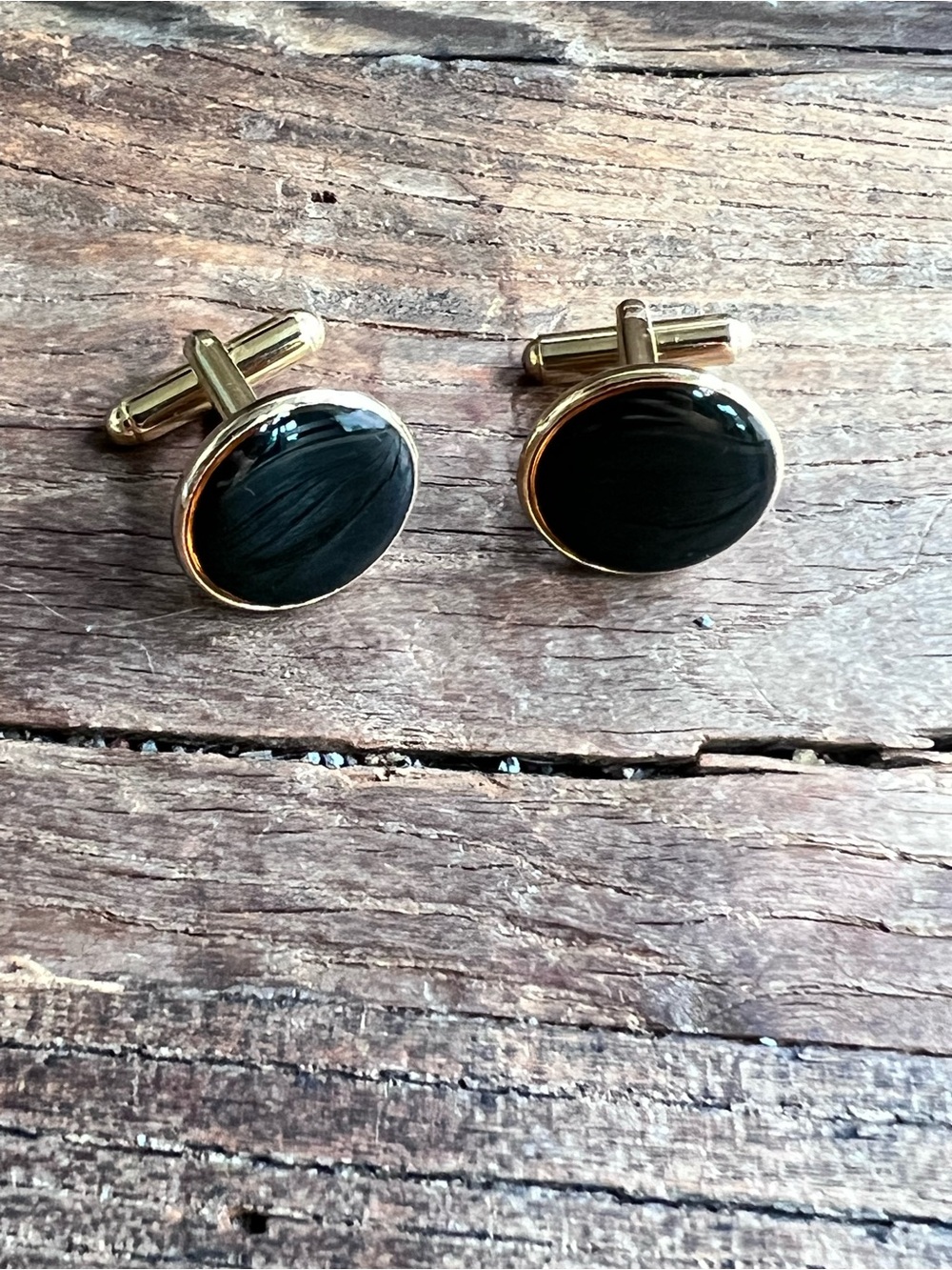 Gold-Tone Black Oval Cufflinks - Men's Accessories